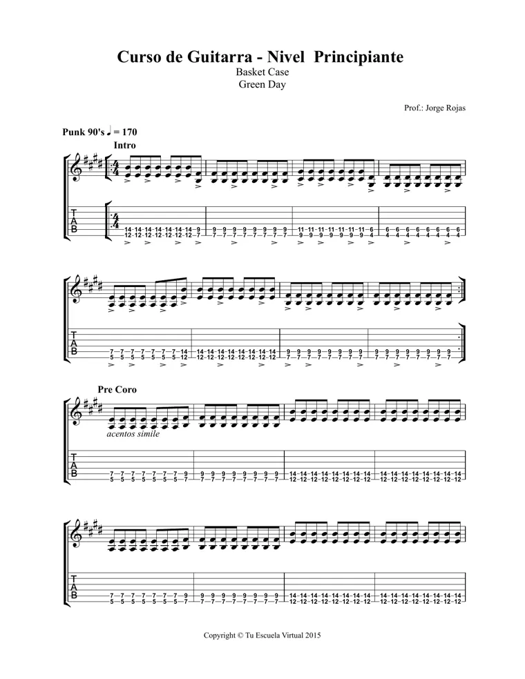 Partitura y tablatura de Basket Case
