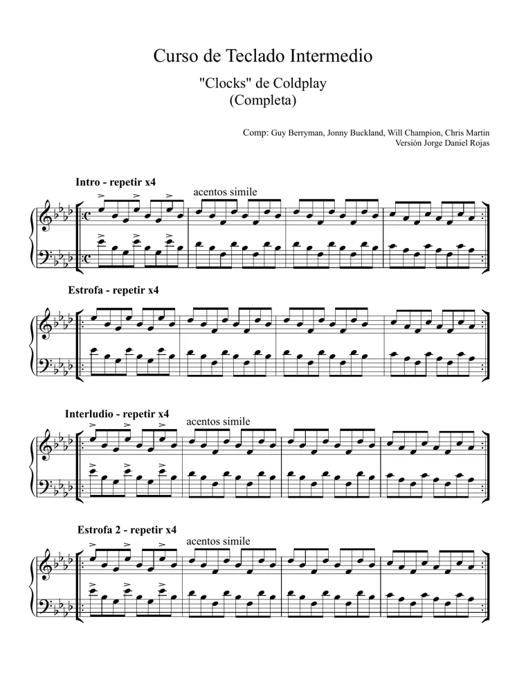 Partitura y tablatura de Clocks