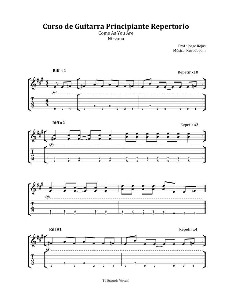 Partitura y tablatura de Come As You Are