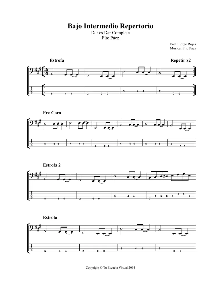 Partitura y tablatura de Dar es Dar