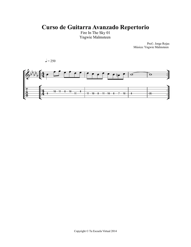 Partitura y tablatura de Fire In The Sky