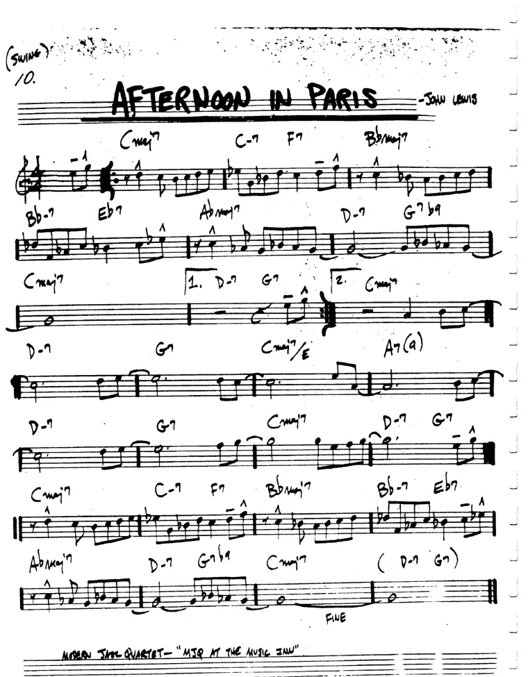 Partitura lead sheet de Afternoon In Paris