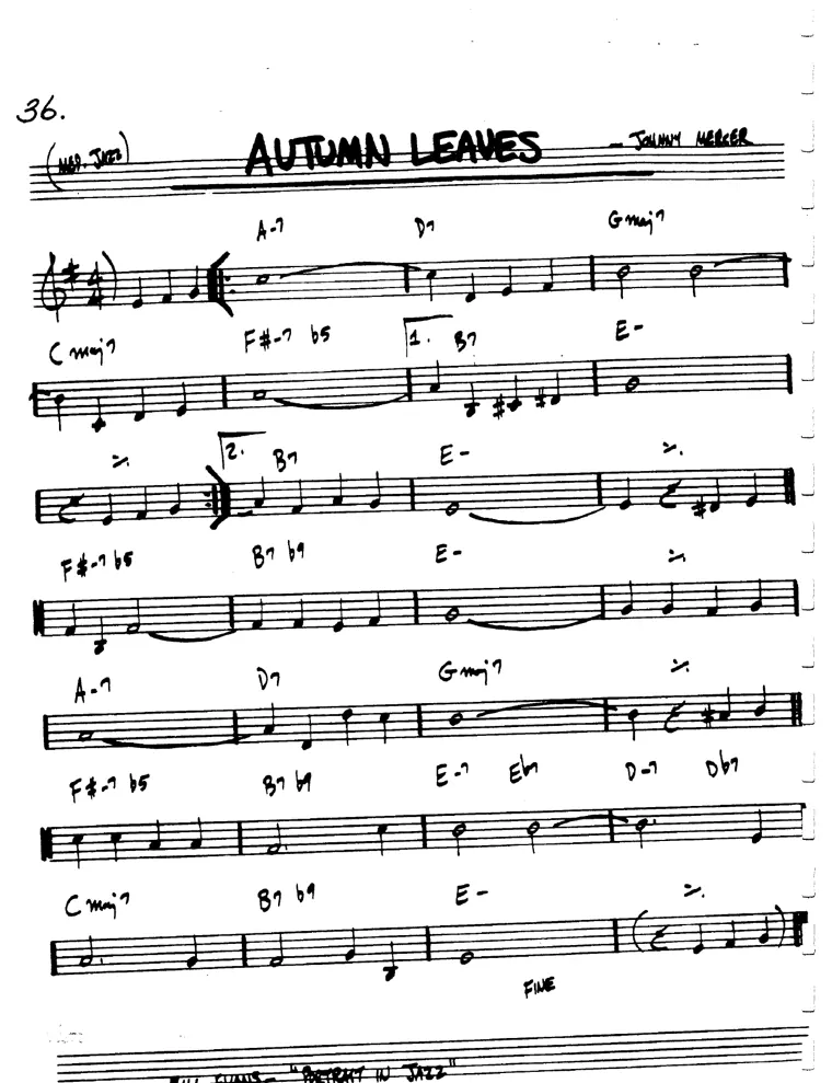 Partitura lead sheet de Autumn Leaves