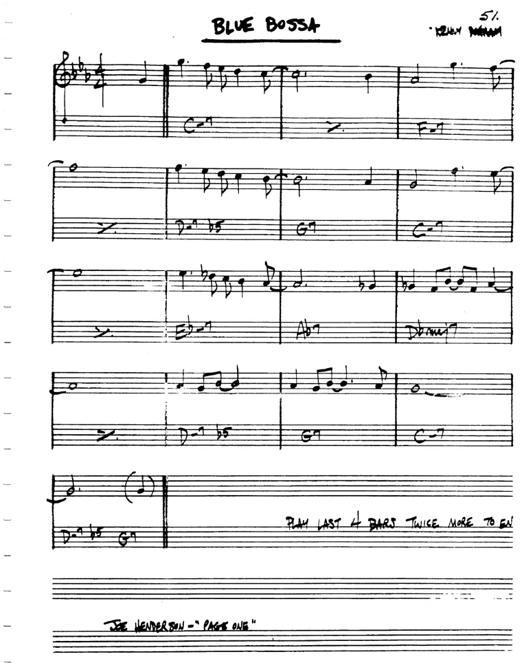 Partitura lead sheet de Blue Bossa