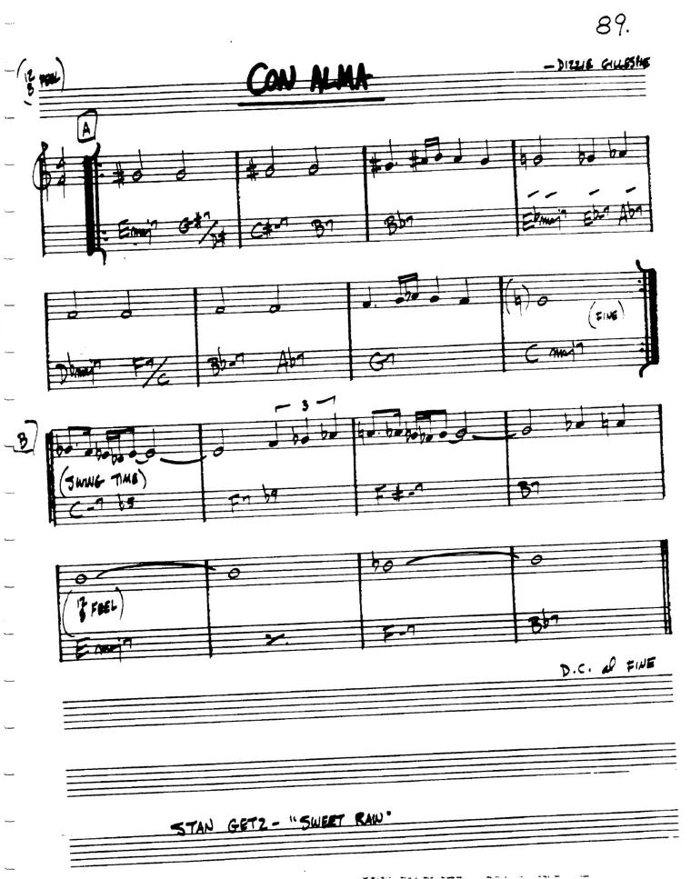 Partitura lead sheet de Con Alma