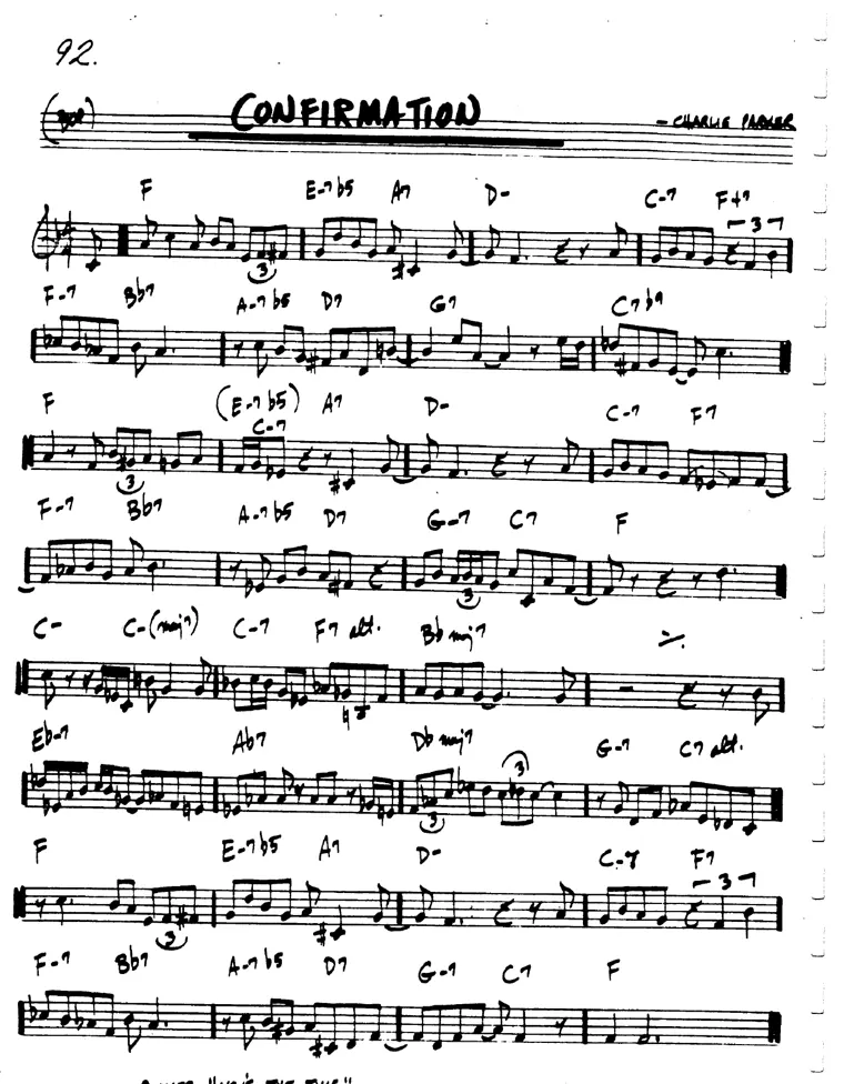 Partitura lead sheet de Confirmation