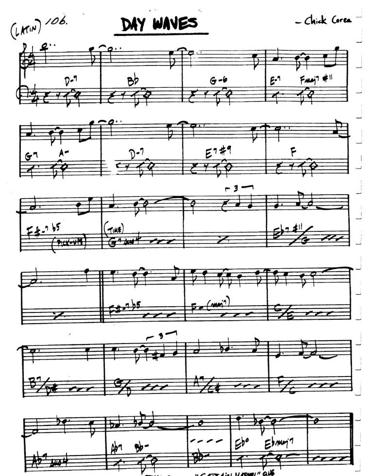 Partitura lead sheet de Day Waves
