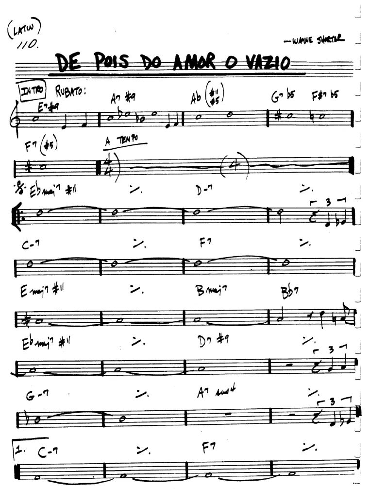 Partitura lead sheet de De Pois De Amor O'Vazio