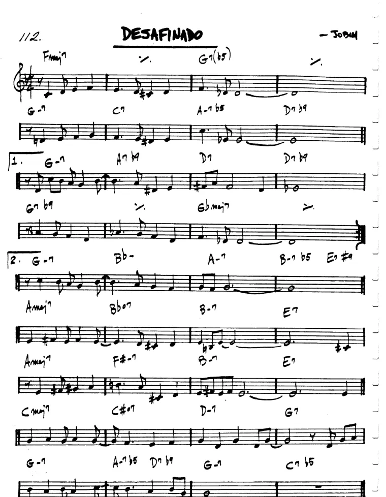 Partitura lead sheet de Desafinado