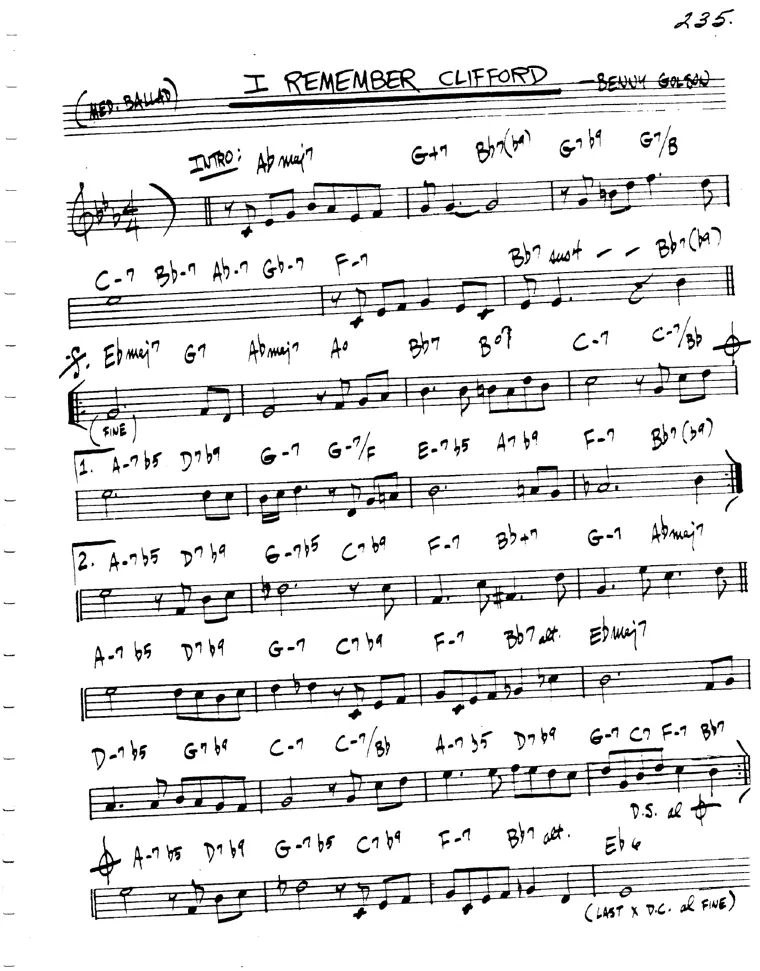 Partitura lead sheet de I Remember Clifford