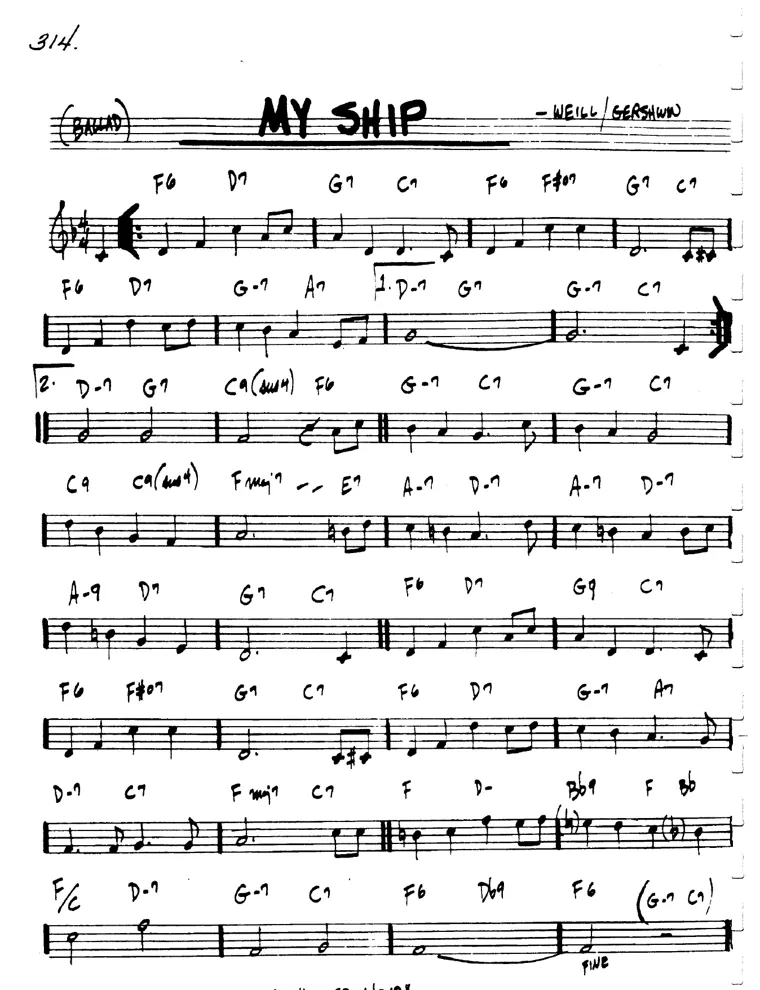 Partitura lead sheet de My Ship