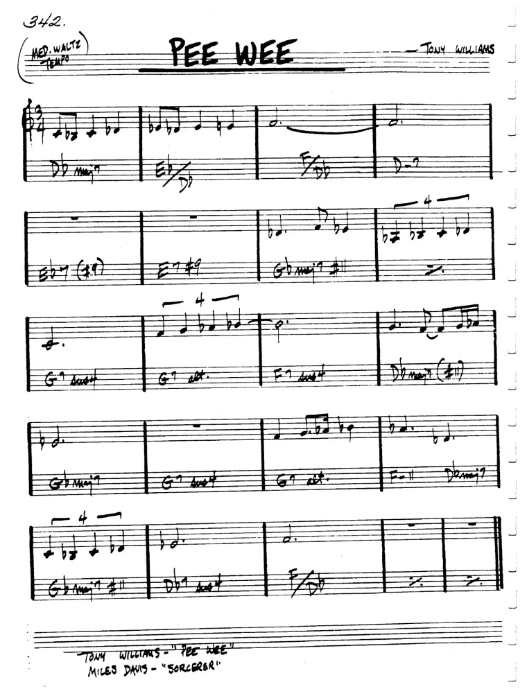 Partitura lead sheet de Pee Wee