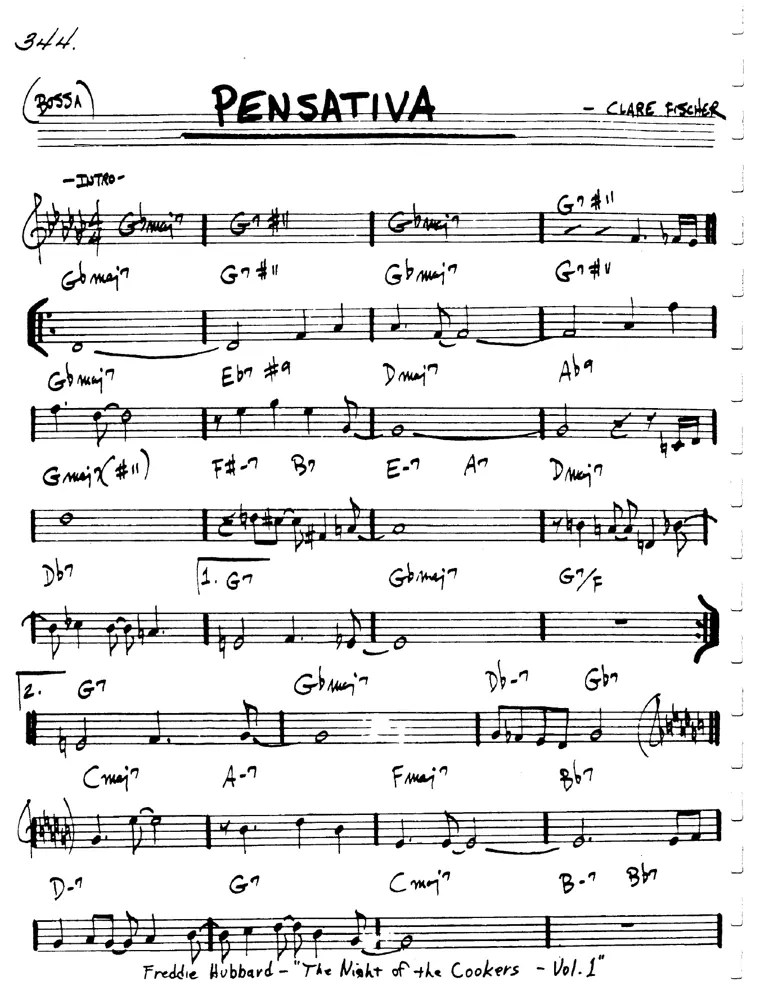 Partitura lead sheet de Pensativa