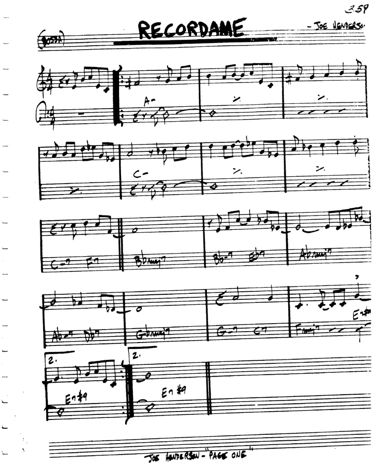 Partitura lead sheet de Recordame