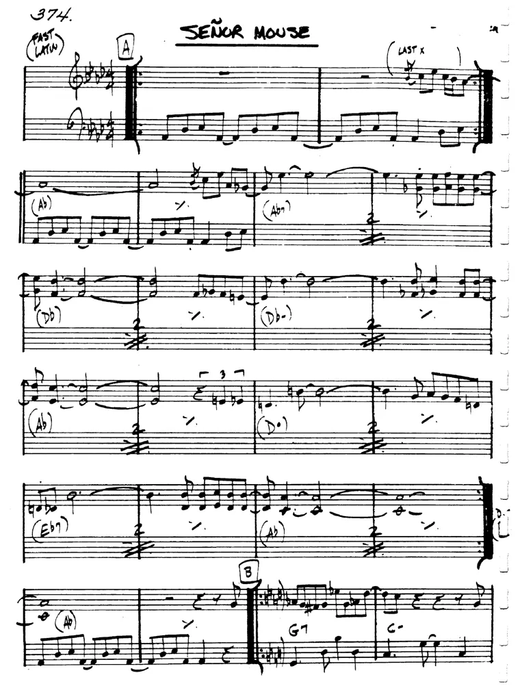 Partitura lead sheet de Señor Mouse