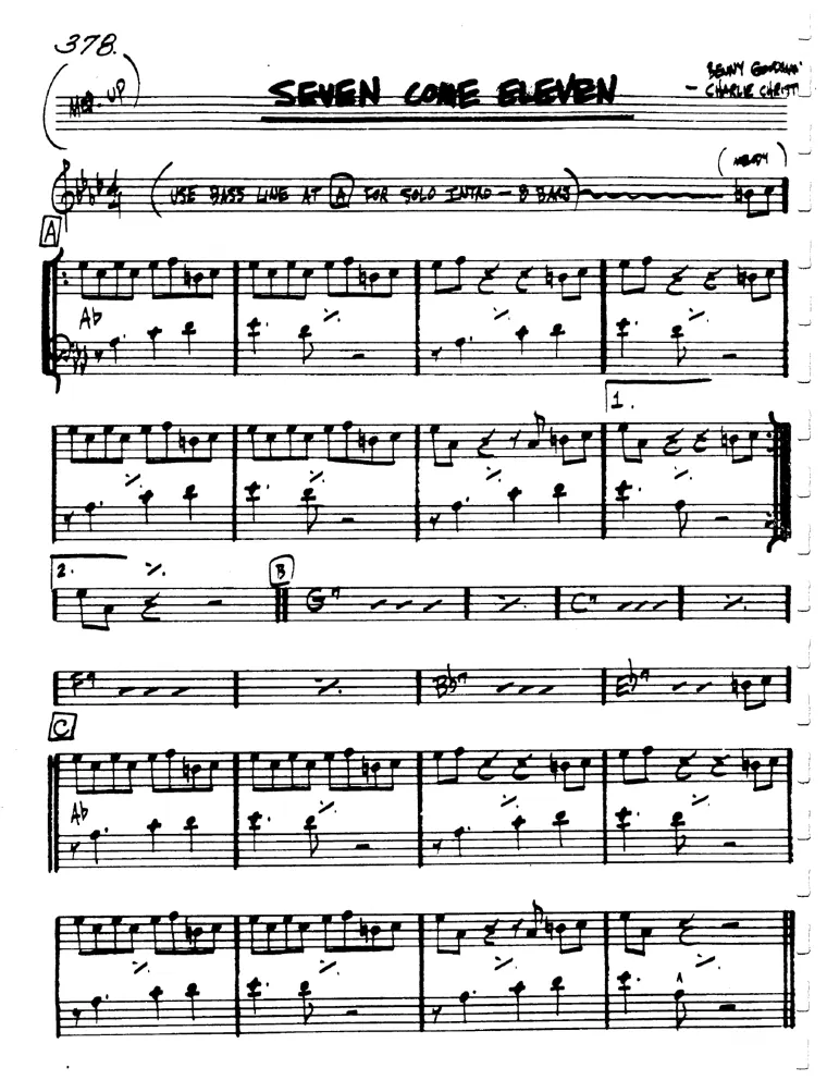 Partitura lead sheet de Seven Come Eleven