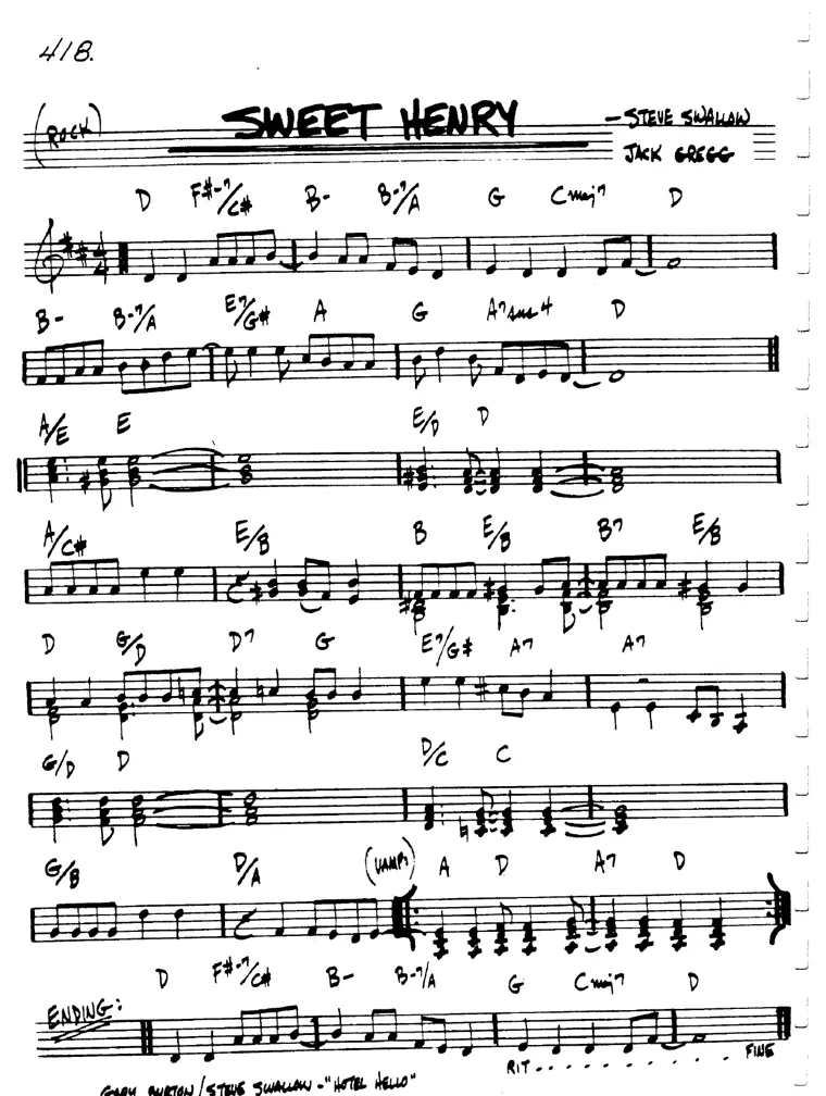 Partitura lead sheet de Sweet Henry