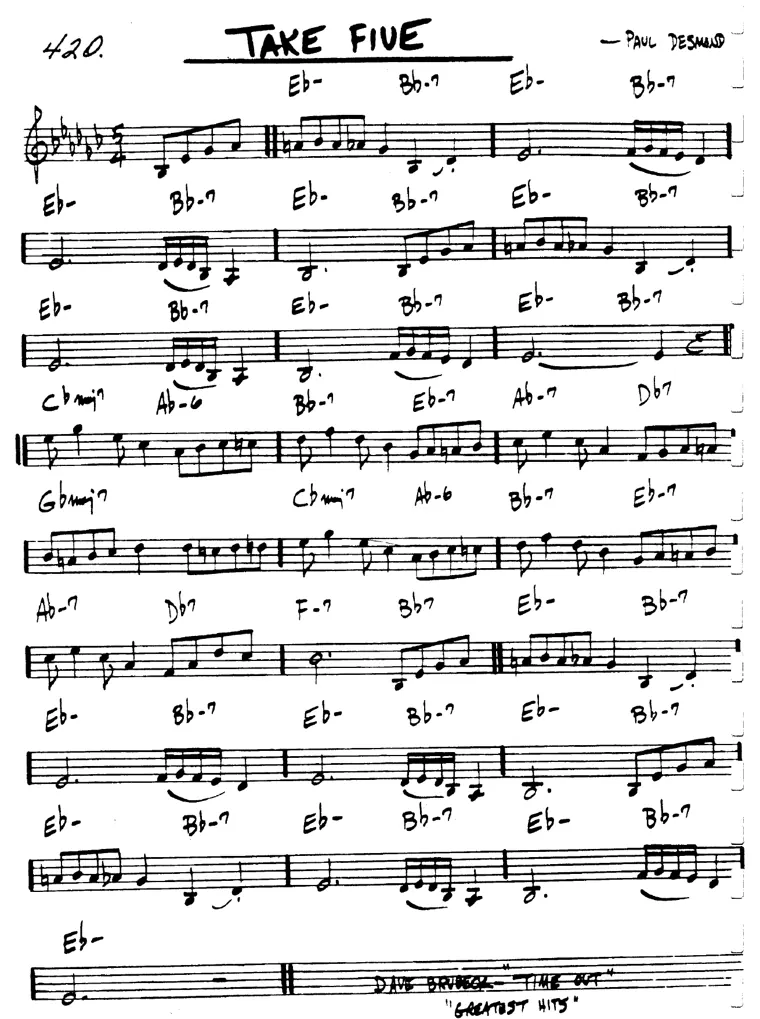 Partitura lead sheet de Take Five