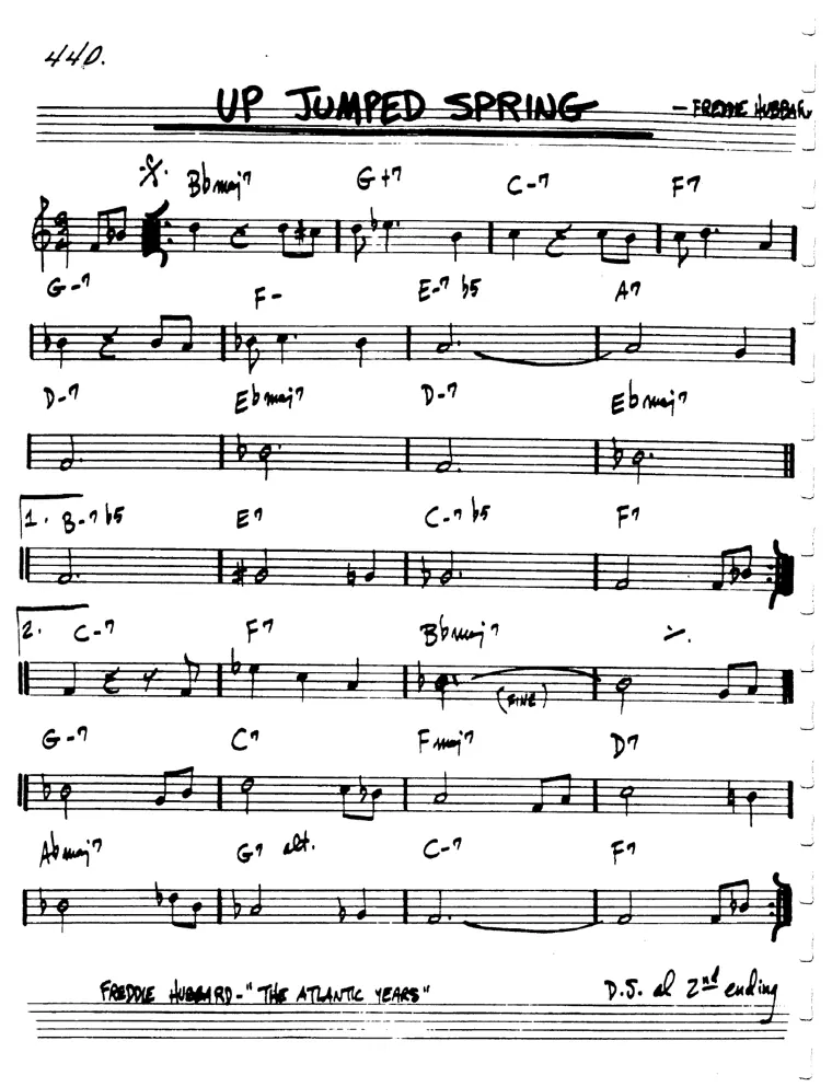 Partitura lead sheet de Up Jumped Spring