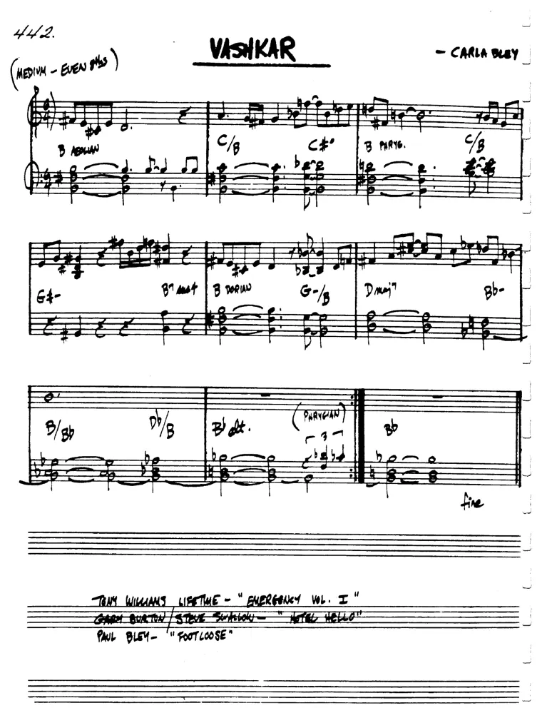 Partitura lead sheet de Vashkar