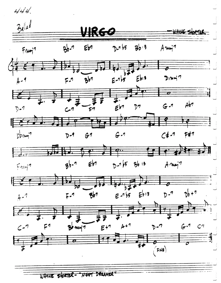 Partitura lead sheet de Virgo