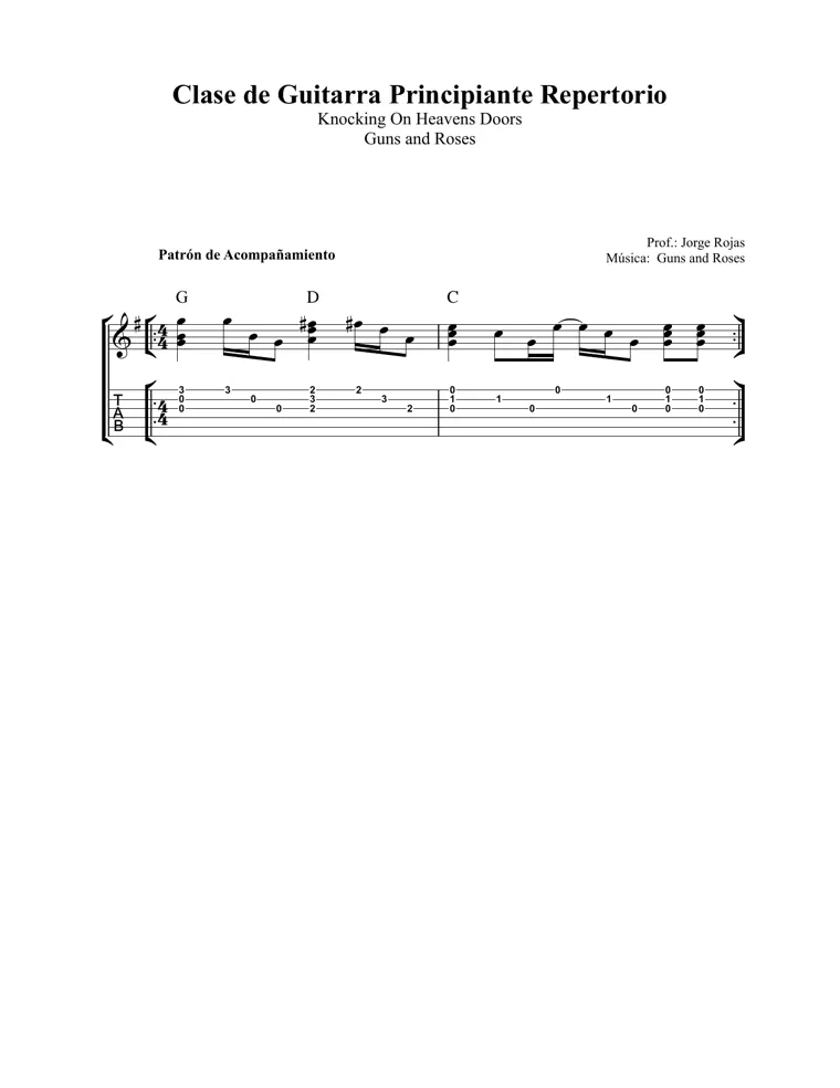 Partitura y tablatura de Knockin' on Heaven's Door