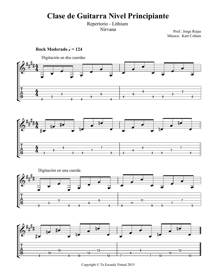 Partitura y tablatura de Lithium