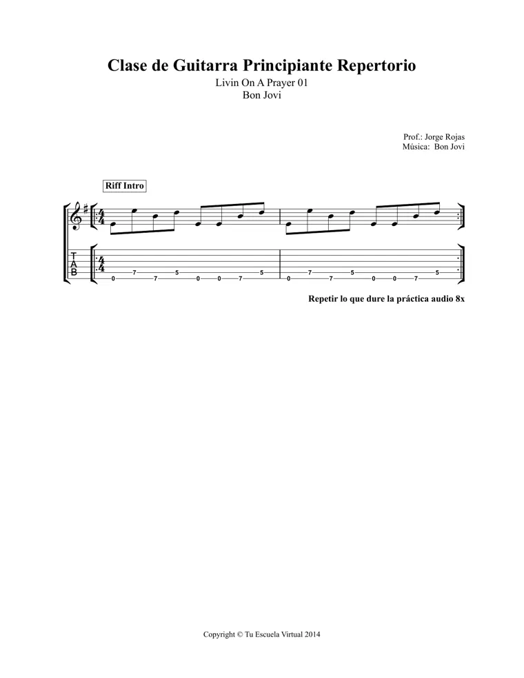 Partitura y tablatura de Livin' On A Prayer
