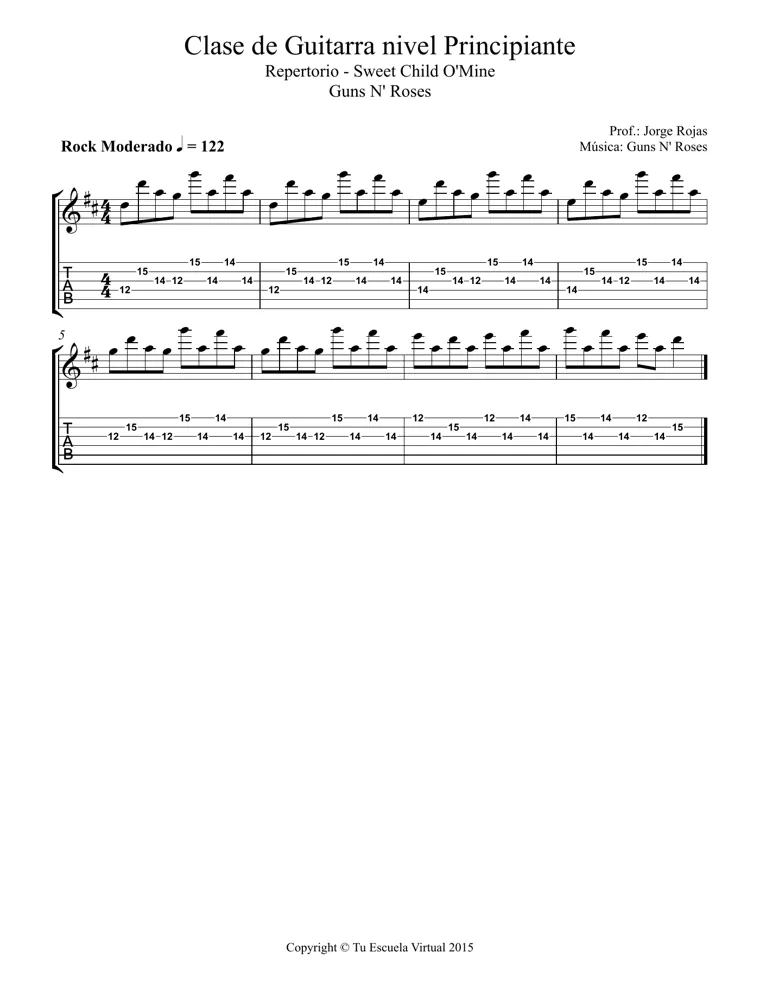 Partitura y tablatura de Sweet Child o' Mine