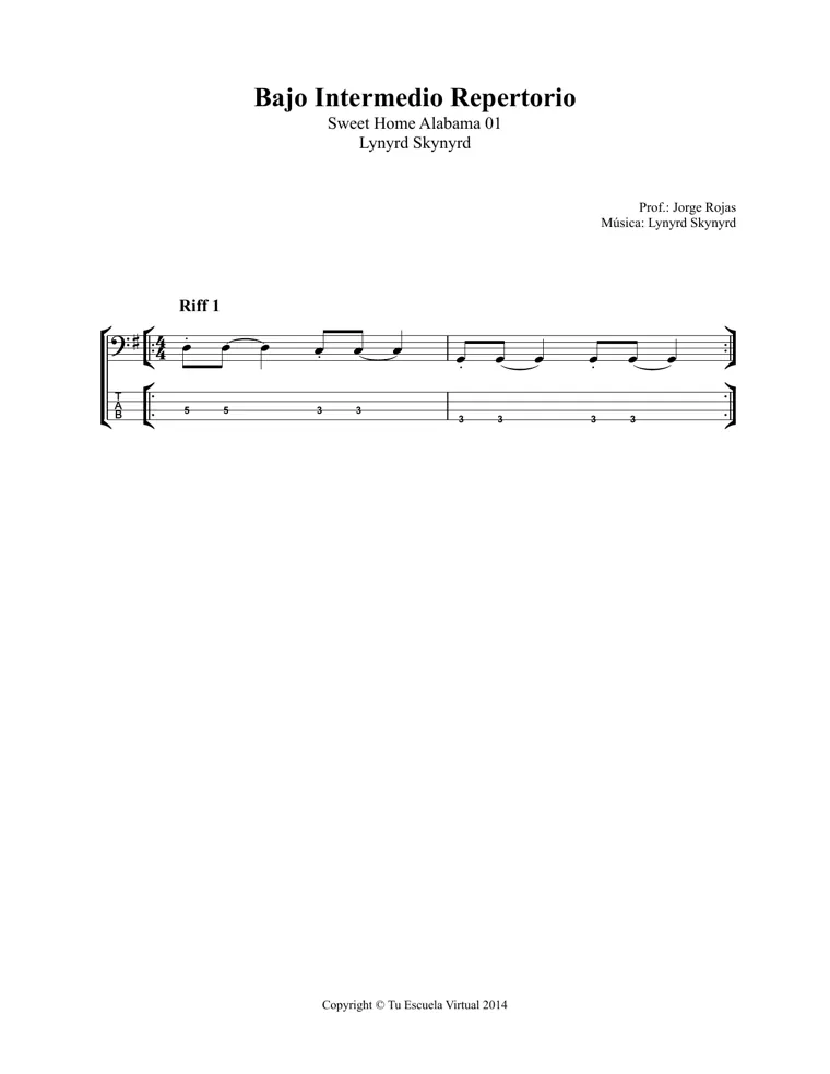 Partitura y tablatura de Sweet Home Alabama
