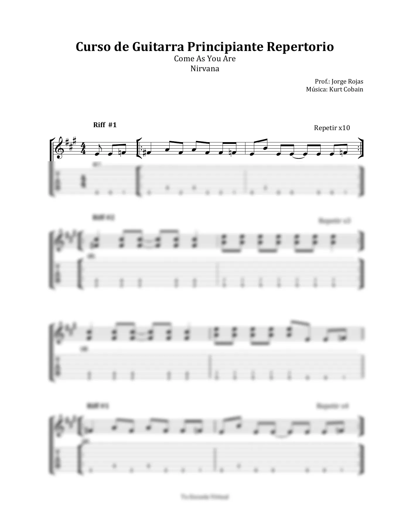 Vista previa de la partitura de Come As You Are para Guitarra