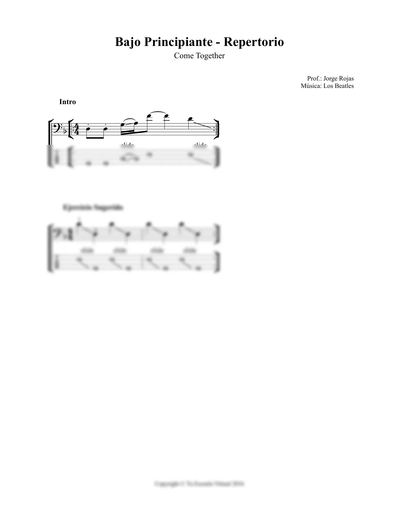 Vista previa de la partitura de Come Together para Bajo