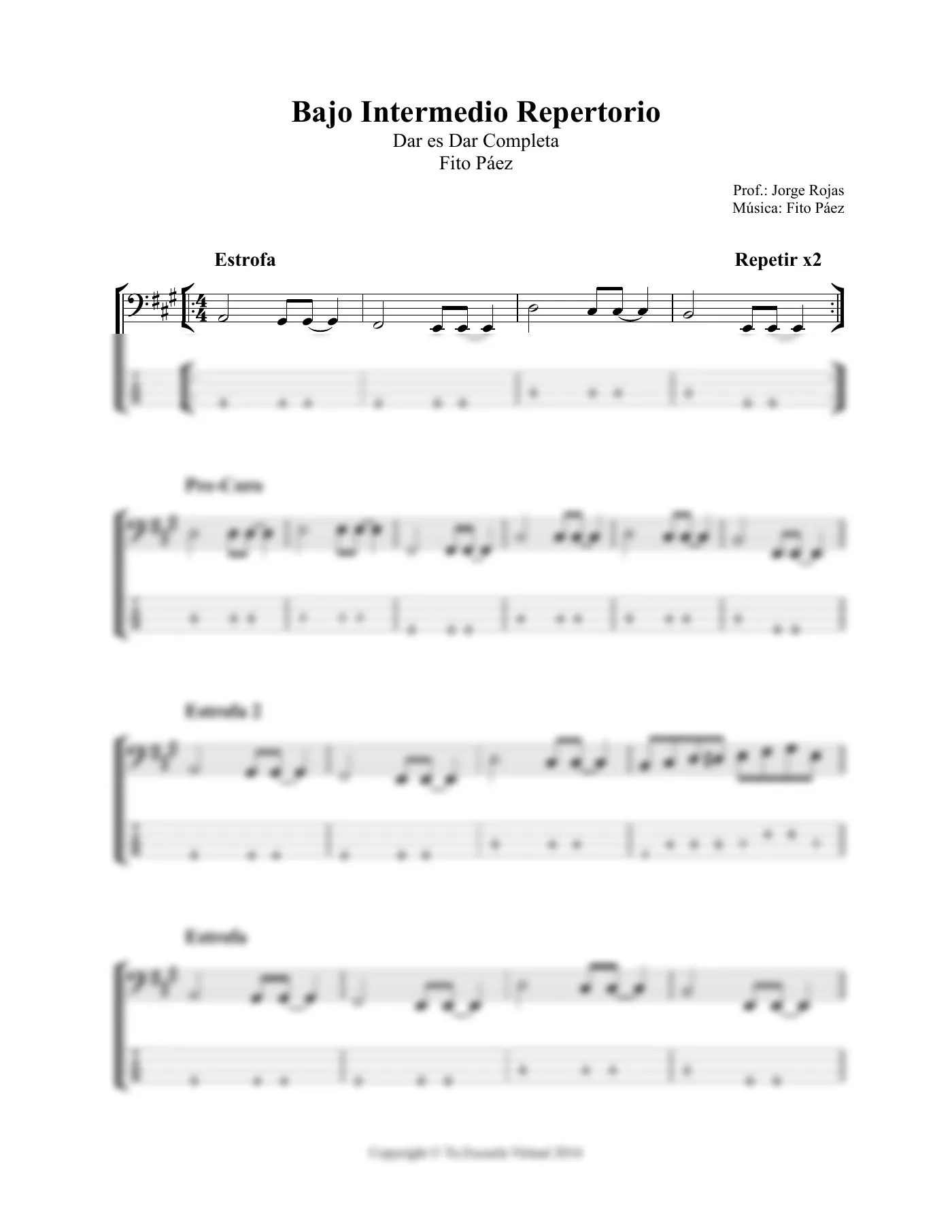 Vista previa de la partitura de Dar es Dar para Bajo