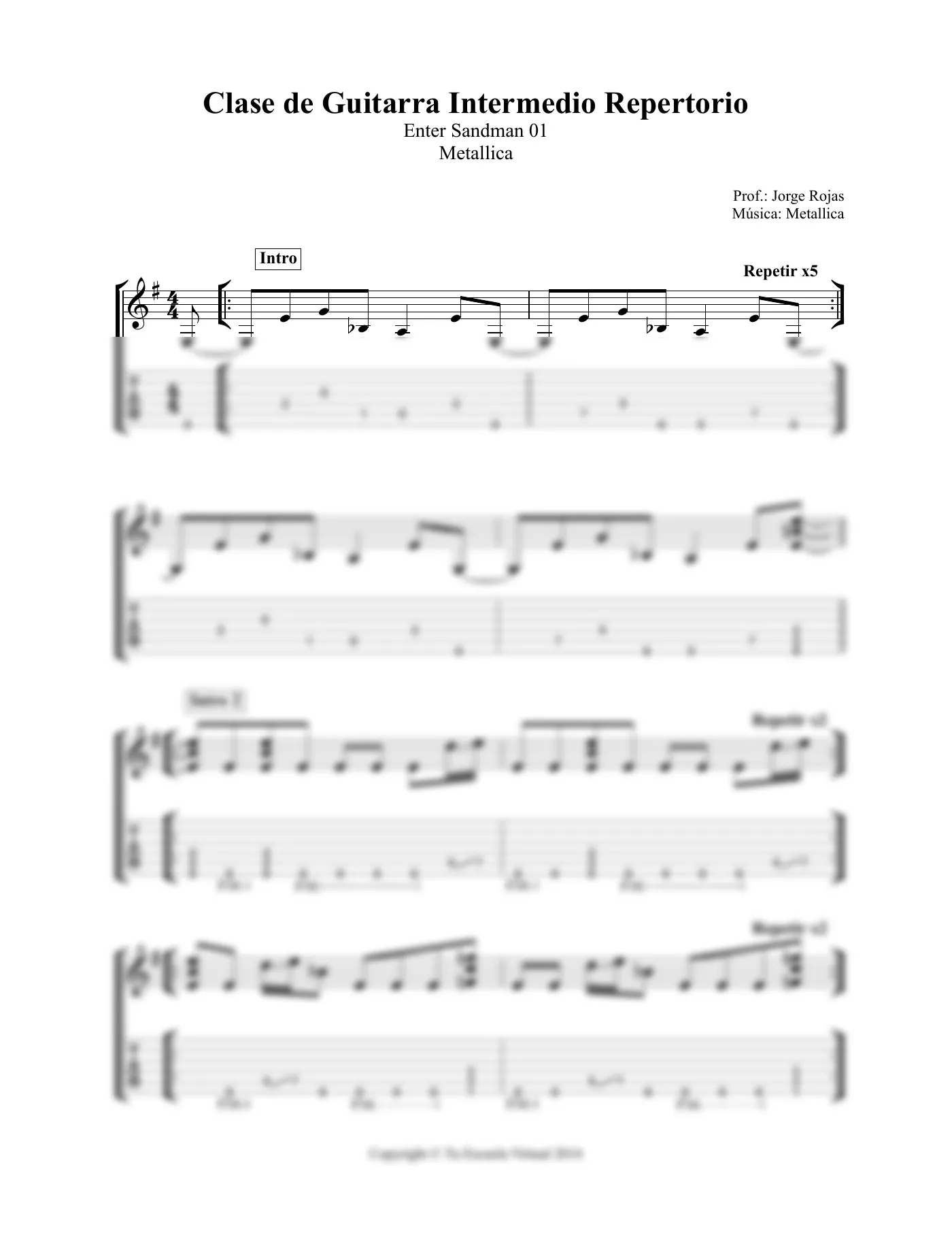 Vista previa de la partitura de Enter Sandman para Guitarra