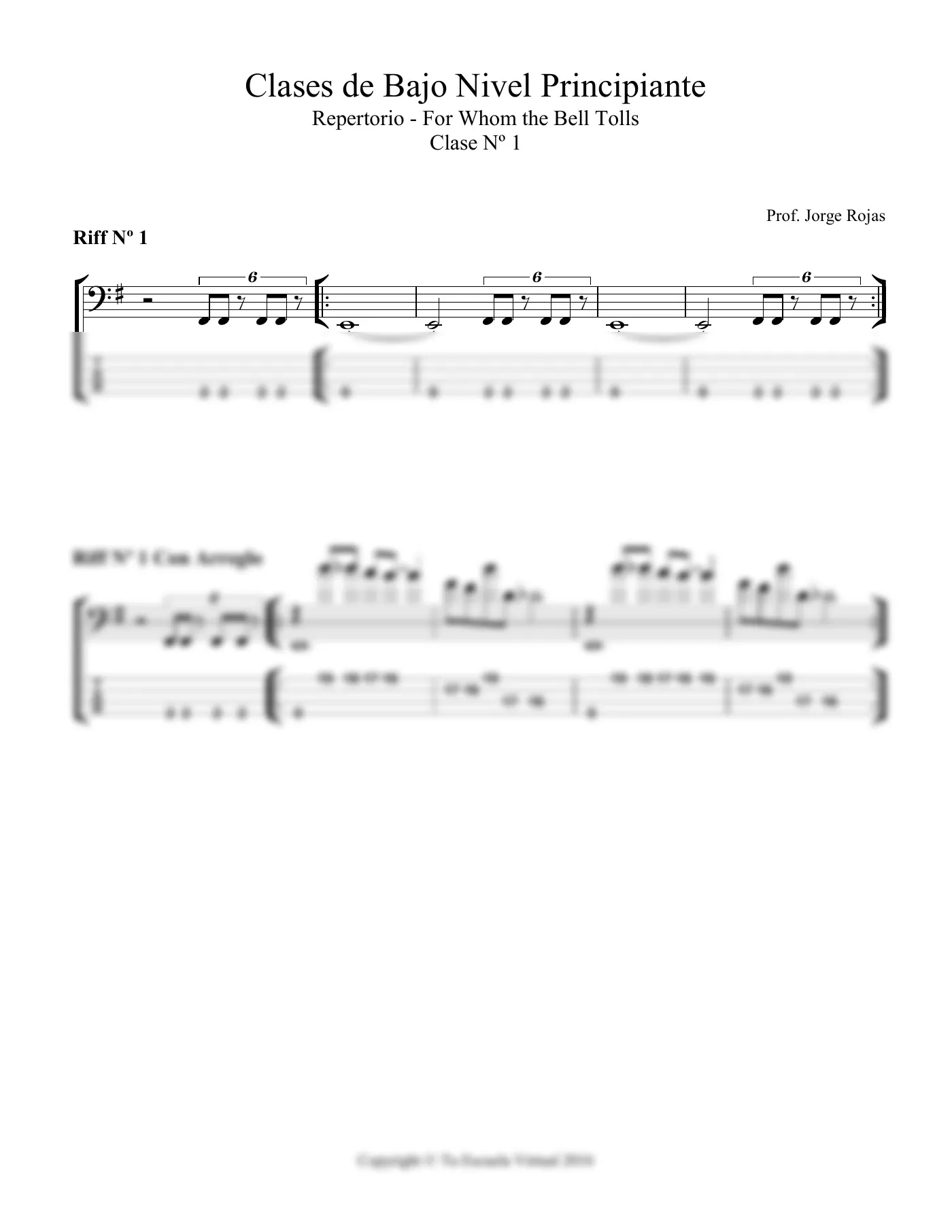 Vista previa de la partitura de For Whom The Bell Tolls para Bajo