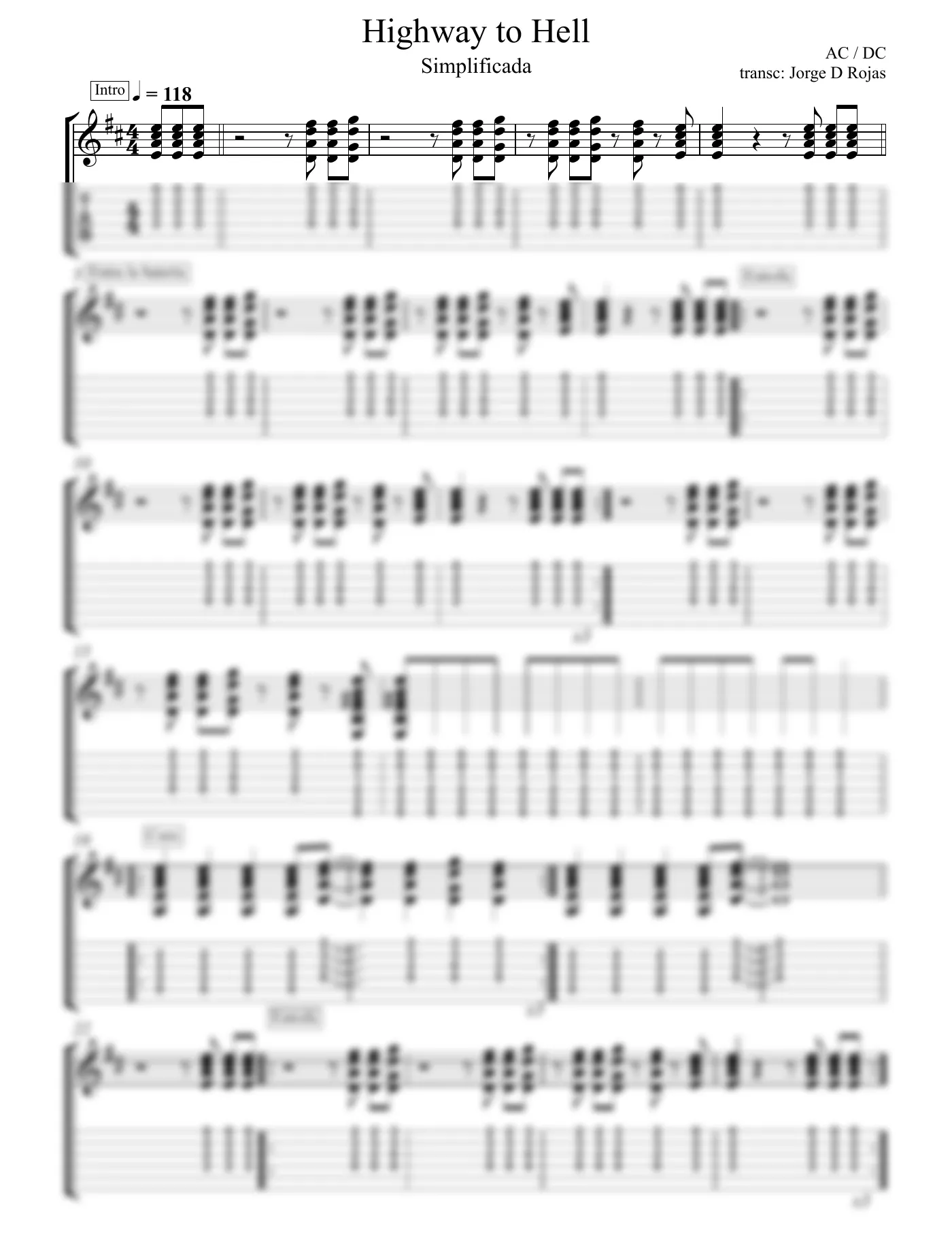 Vista previa de la partitura de Highway To Hell para Guitarra
