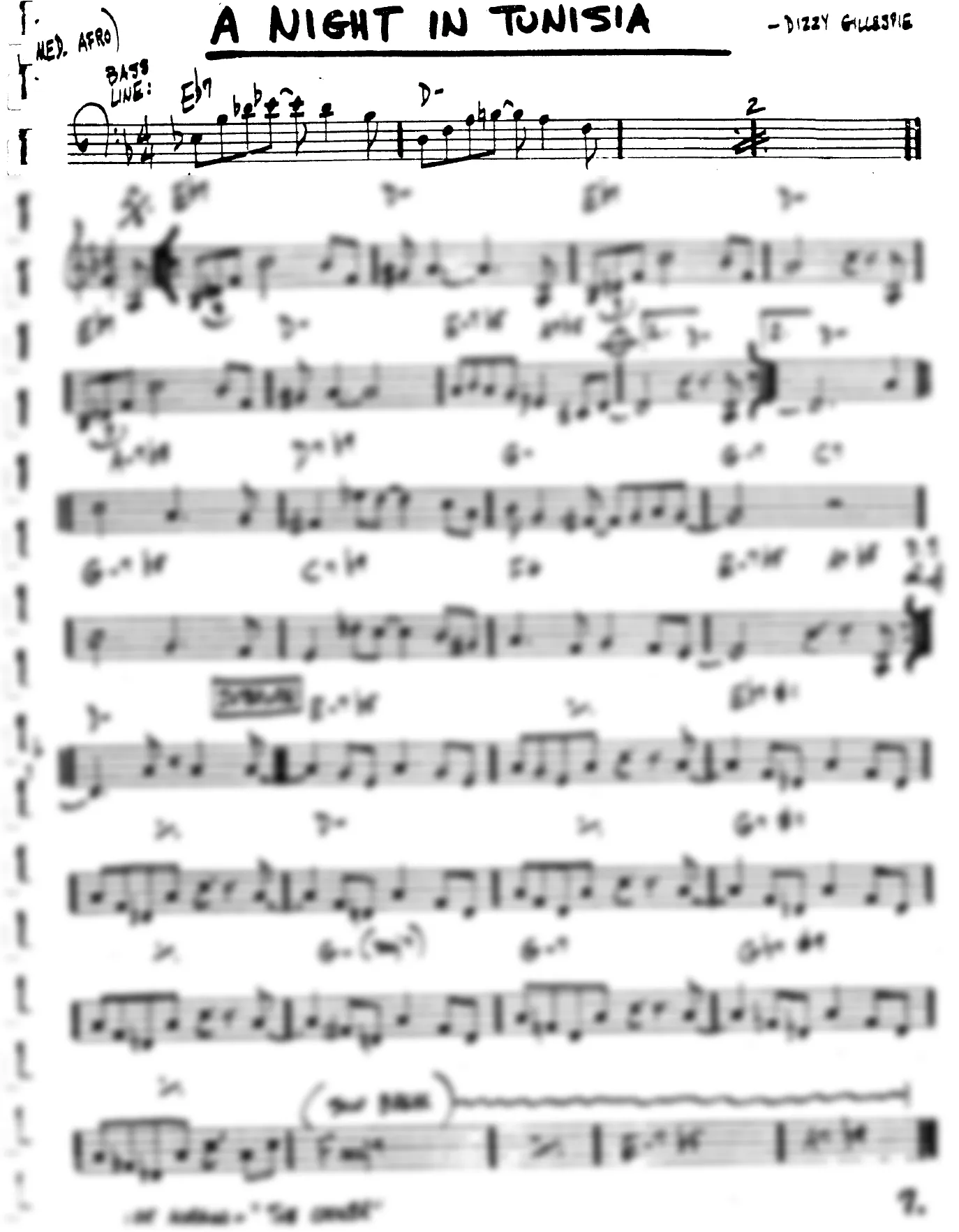 Vista previa de la partitura de A Night In Tunisia para Lead sheet (clave de Do)