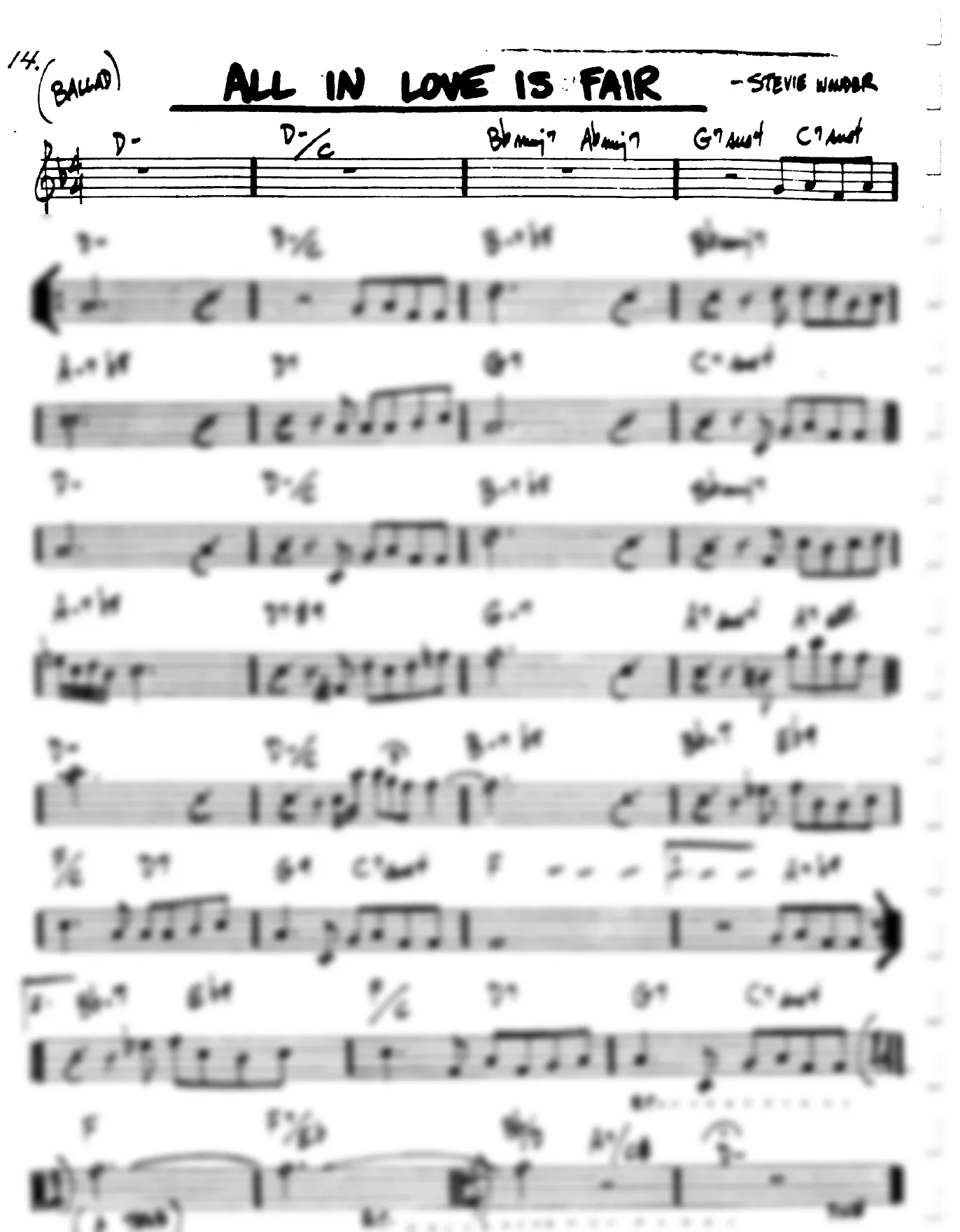 Vista previa de la partitura de All In Love Is Fair para Lead sheet (clave de Do)
