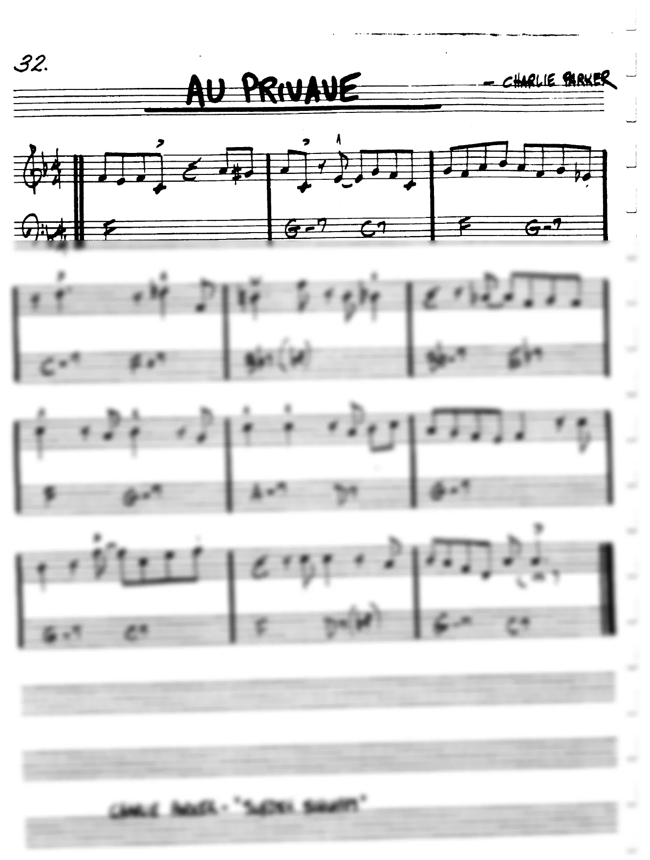 Vista previa de la partitura de Au Privave para Lead sheet (clave de Do)