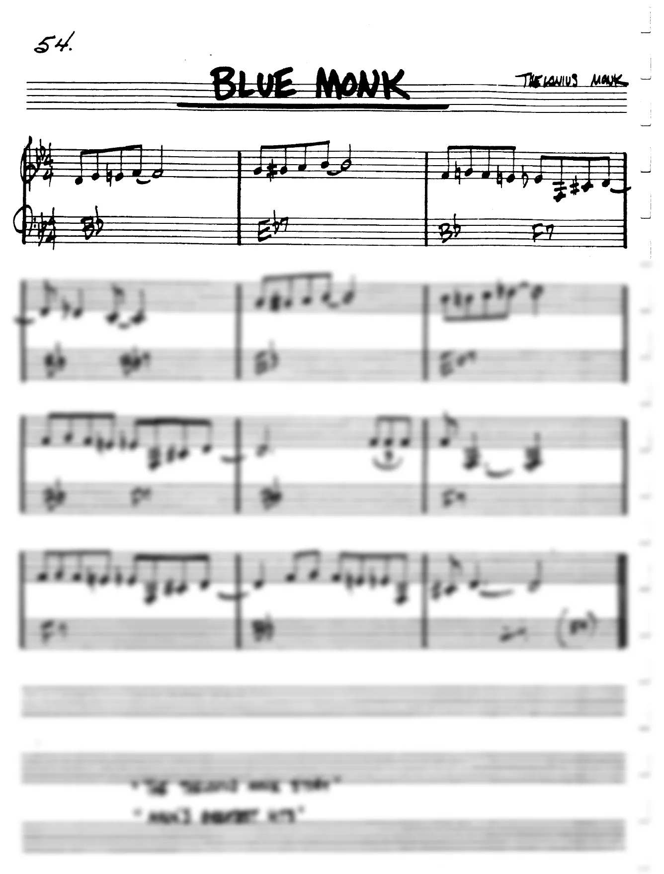 Vista previa de la partitura de Blue Monk para Lead sheet (clave de Do)