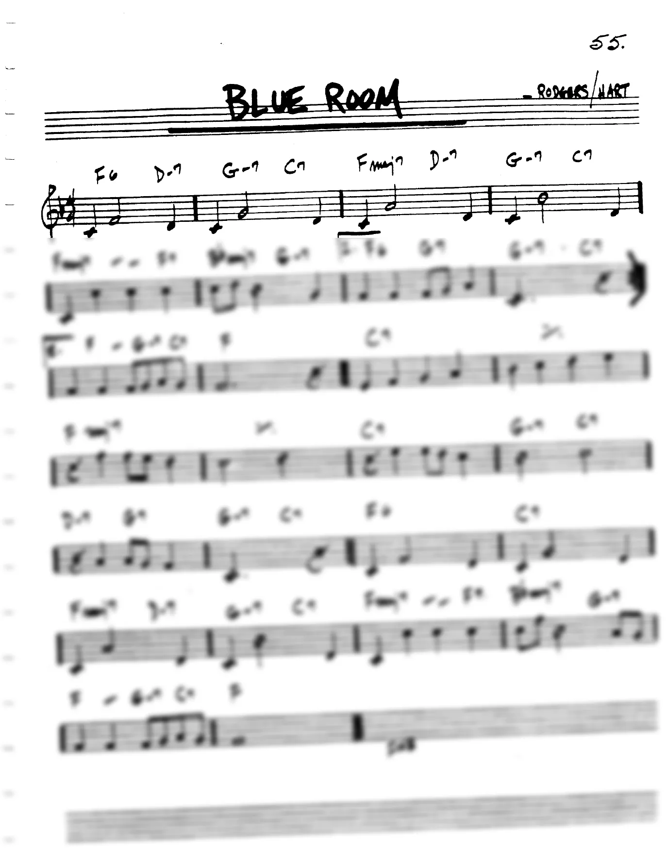 Vista previa de la partitura de Blue Room para Lead sheet (clave de Do)
