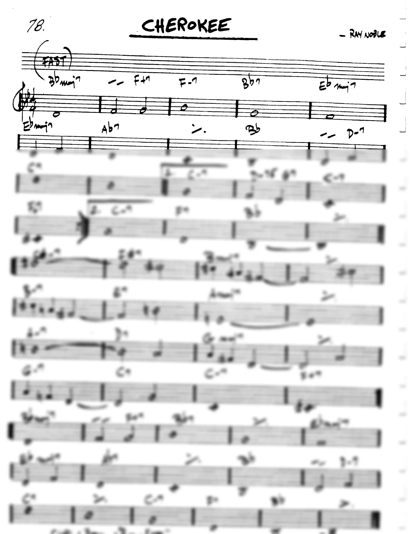 Vista previa de la partitura de Cherokee para Lead sheet (clave de Do)