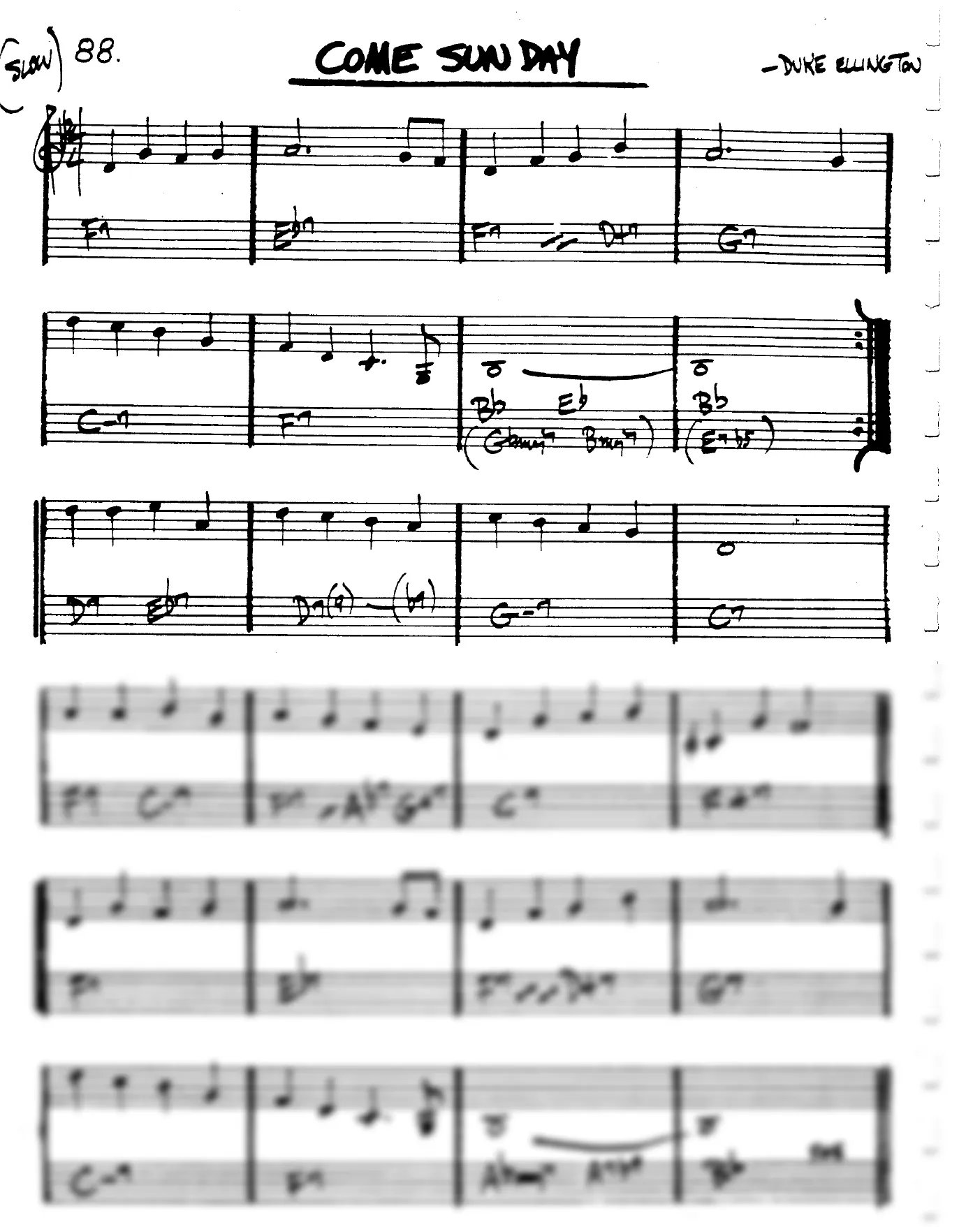 Vista previa de la partitura de Come Sunday para Lead sheet (clave de Do)