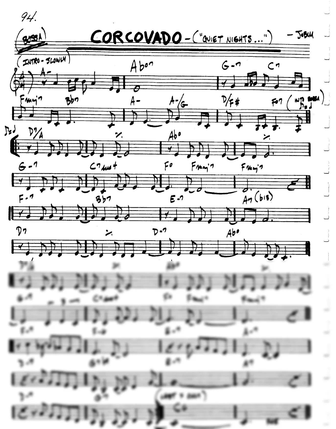 Vista previa de la partitura de Corcovado para Lead sheet (clave de Do)