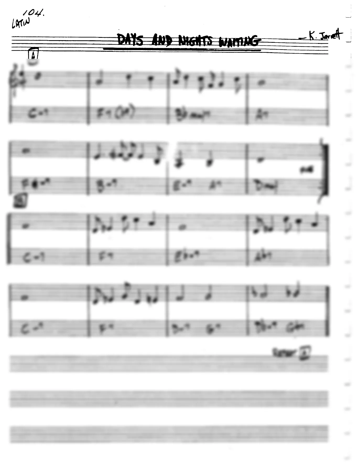 Vista previa de la partitura de Days And Nights Waiting para Lead sheet (clave de Do)