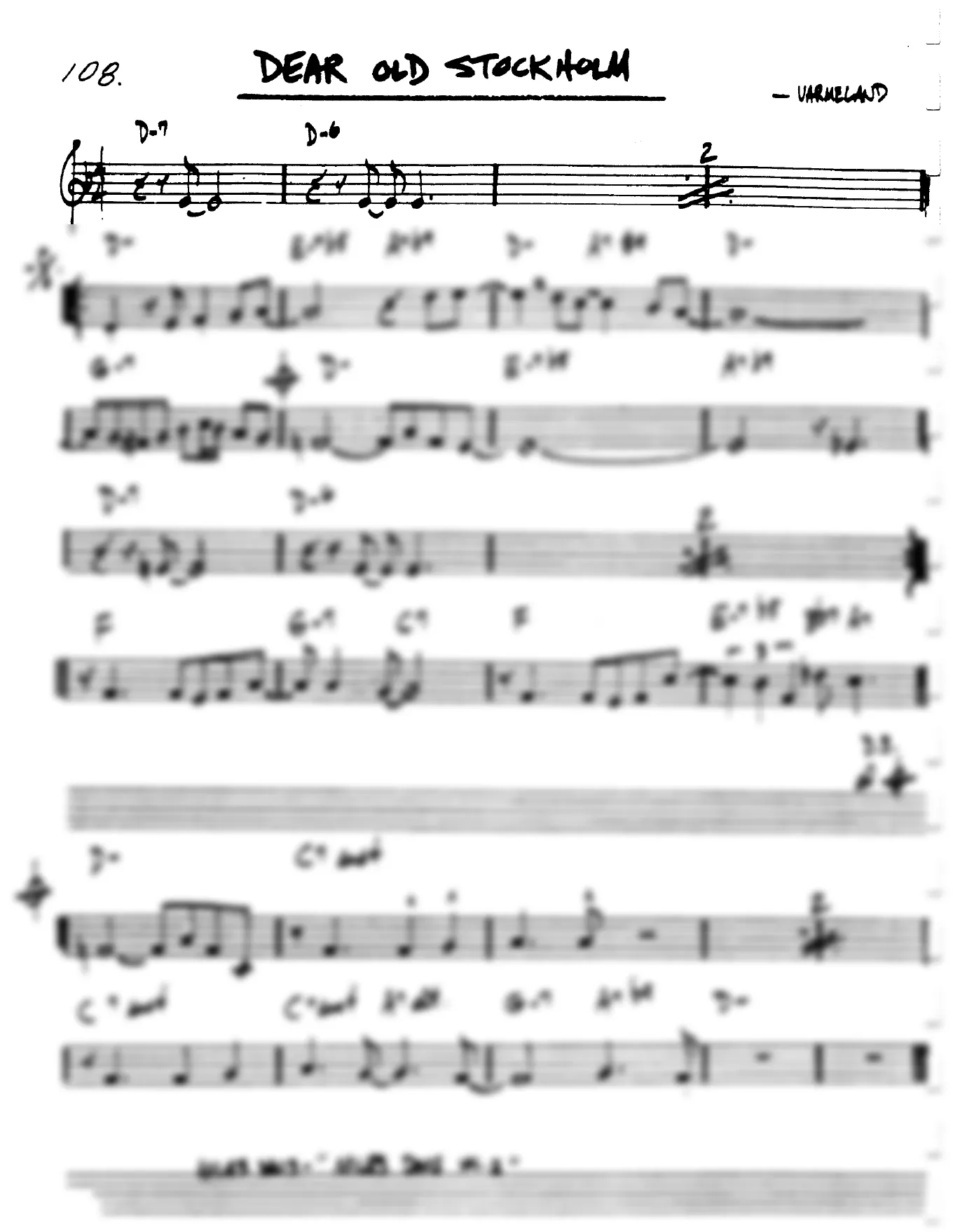 Vista previa de la partitura de Dear Old Stockholm para Lead sheet (clave de Do)