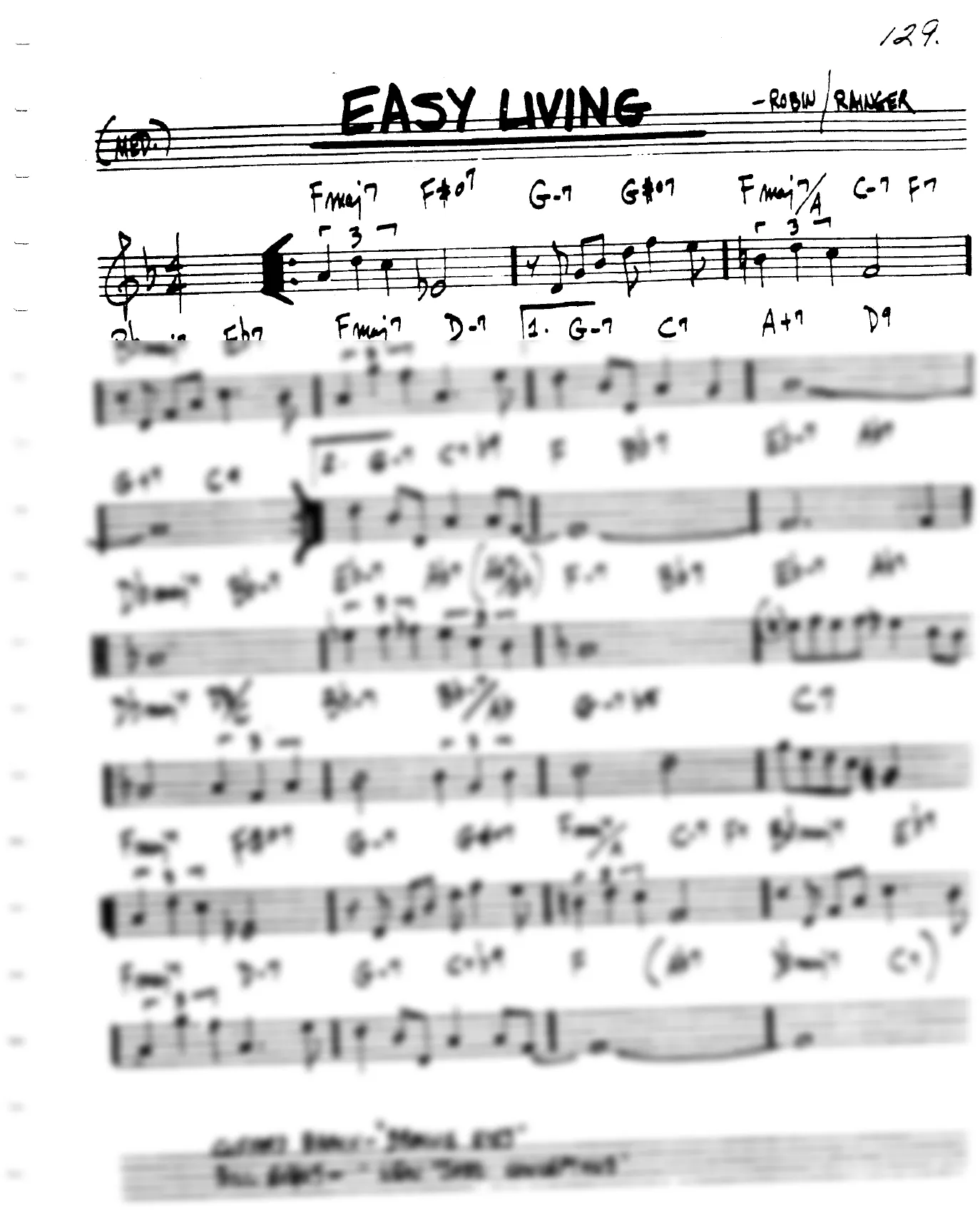 Vista previa de la partitura de Easy Living para Lead sheet (clave de Do)