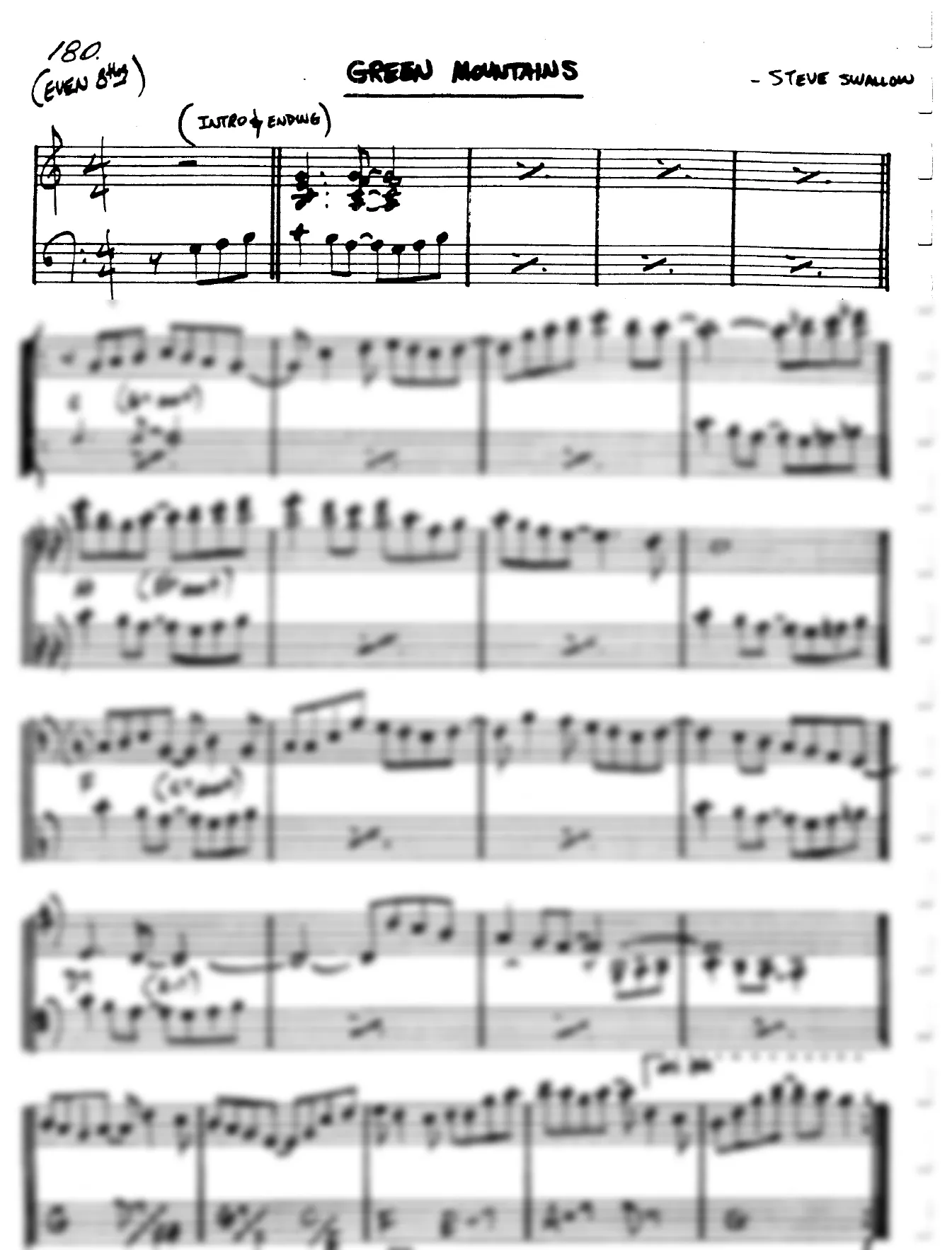 Vista previa de la partitura de Green Mountains para Lead sheet (clave de Do)