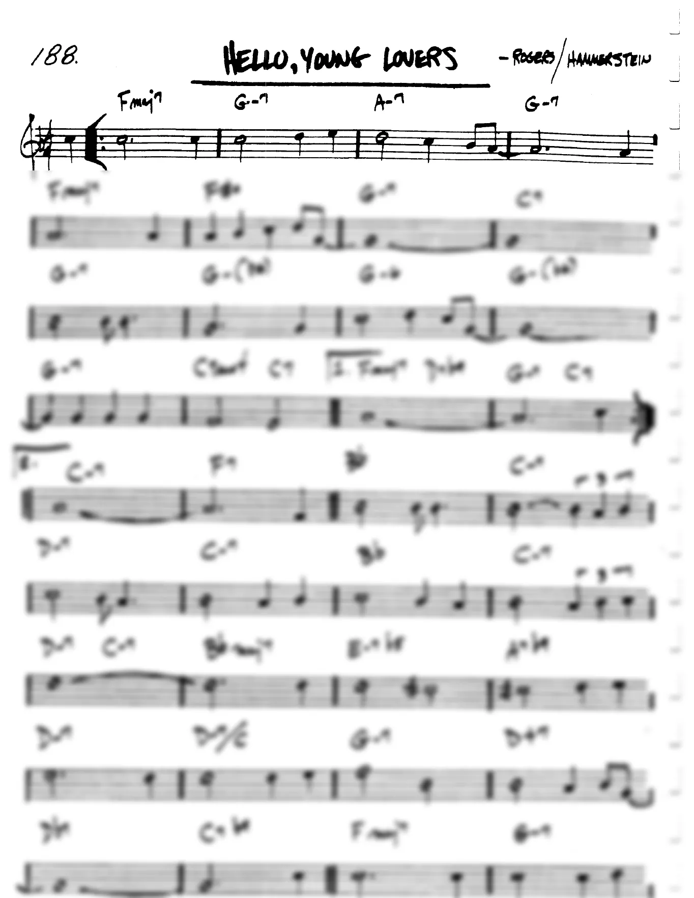Vista previa de la partitura de Hello, Young Lovers para Lead sheet (clave de Do)