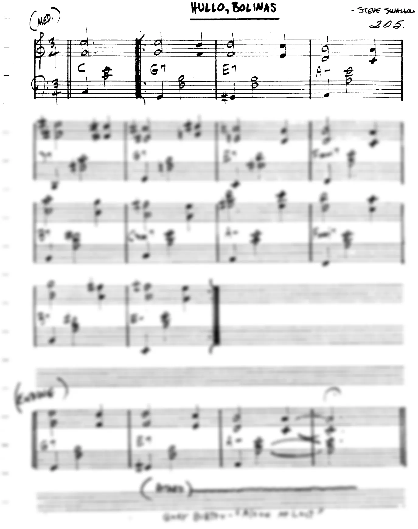Vista previa de la partitura de Hullo, Bolinas para Lead sheet (clave de Do)